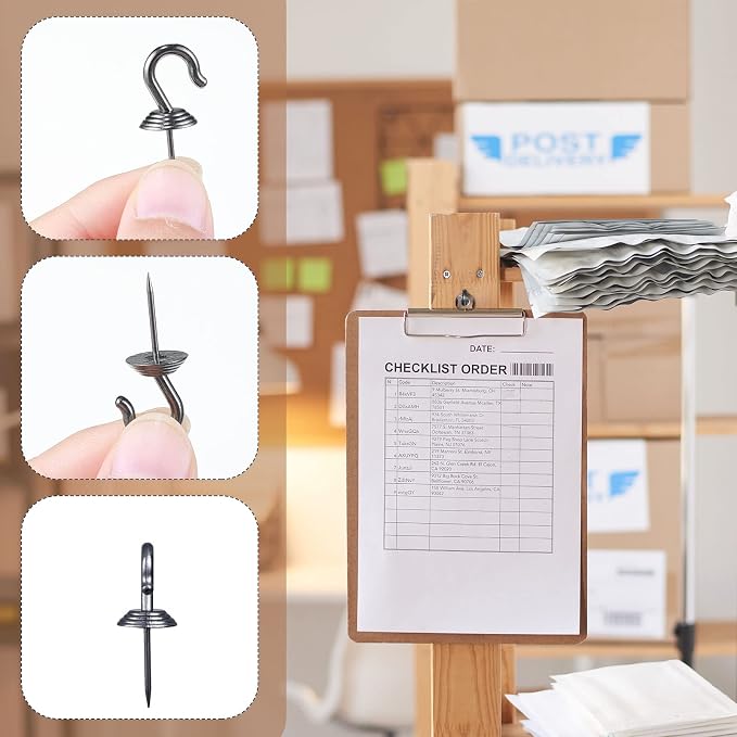 Hotop 60 Pieces Push Pin Wall Hooks Metal Thumb Tack Hangers Iron Alloy Nail - Image 3