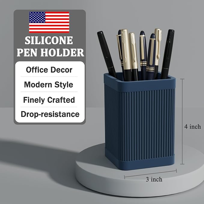 HighHerz Aesthetic Pen Holder For Desk, Modern Silicone Pencil Holder, Stylish - Image 3