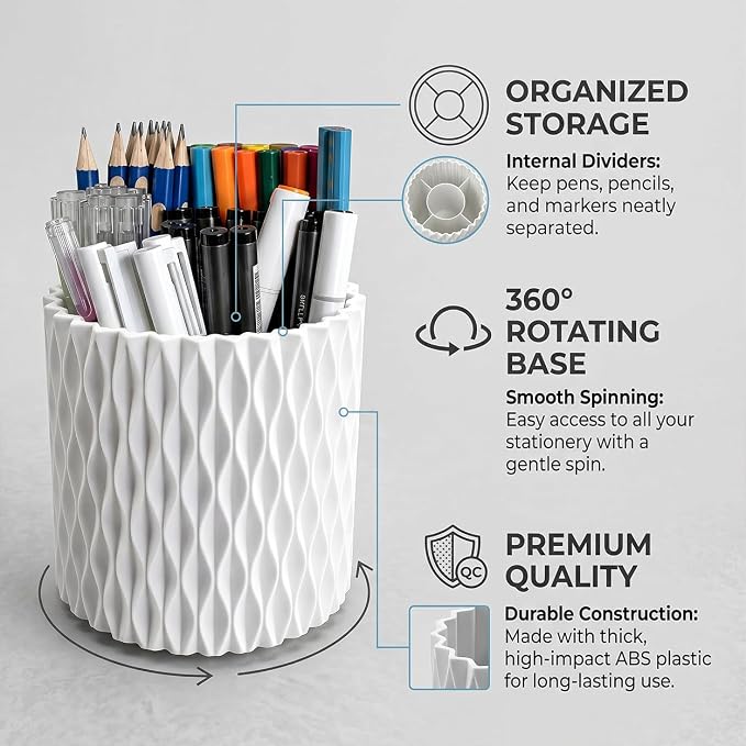 Lebenrich Rotating Pen Holder for Desk, 5 Slots Easthetic Pencil holder Desk - Image 3