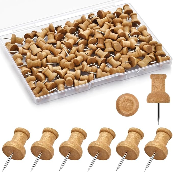 100Pcs Wood Push Pins, Thumb Tacks by Dorbetar