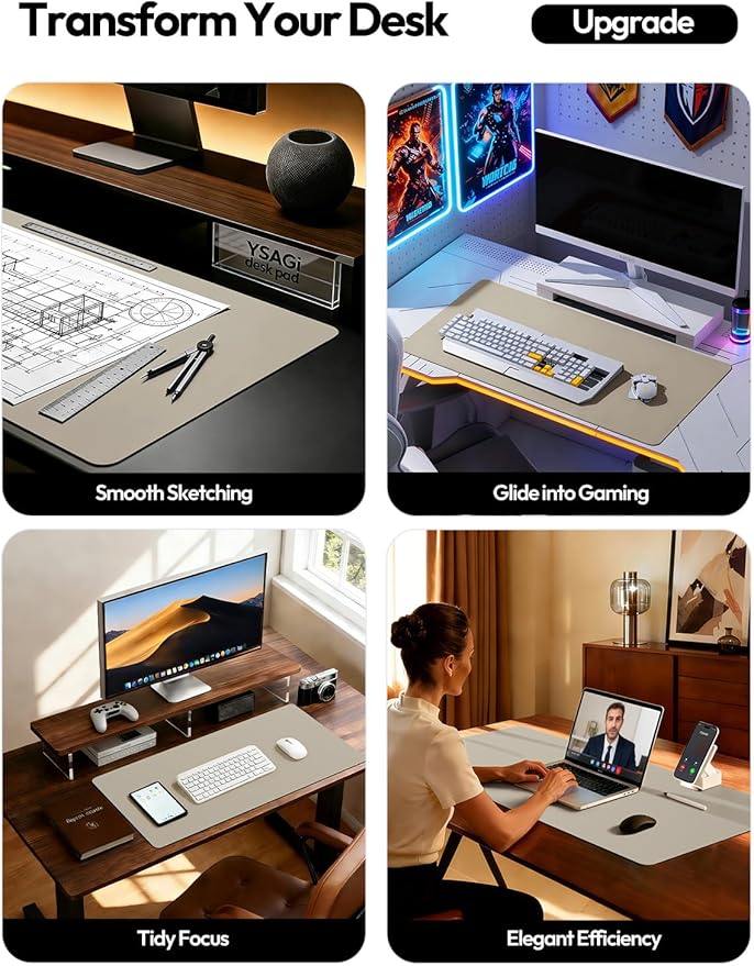 YSAGi Leather Desk Pad Protector, Office Desk Mat, Large Mouse Pad, Non-Slip PU - Image 2