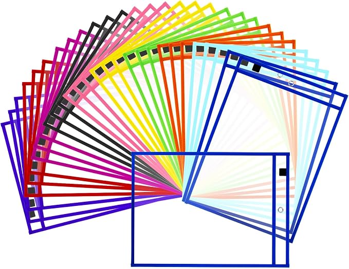 30 Packs Dry Erase Pocket Sleeves, Reusable Clear Plastic Classroom Pocket - Image 8