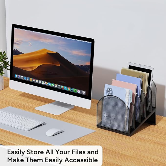 5-Section Desk File Organizer, Metal Mesh Folder Organizer - Image 5