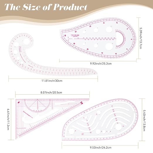 CINDALOG Clear Metric Sewing Ruler Set French Curve Pattern Ruler Kit - Image 6