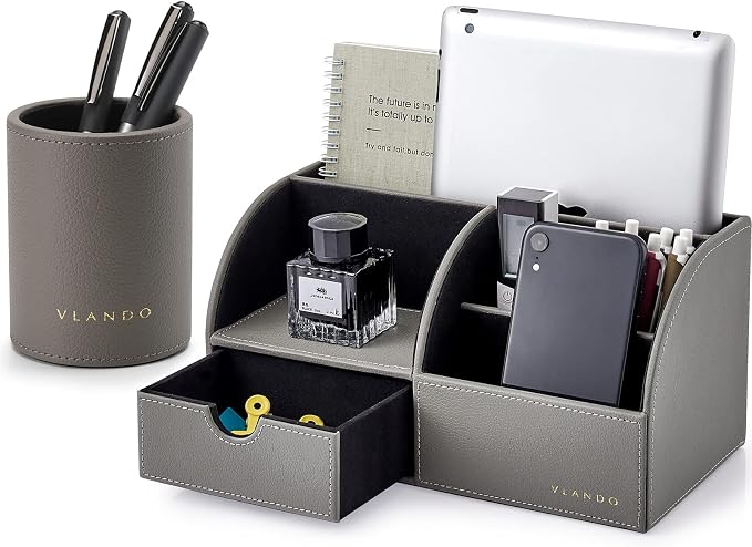 VLANDO Office Desk Organizer Leather Desktop Organizer Caddy by VLANDO