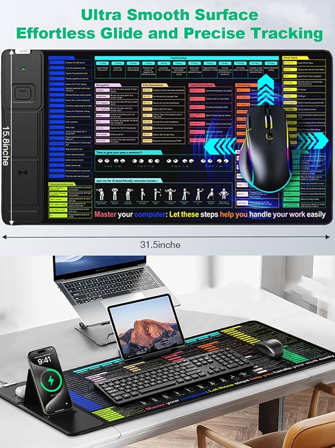 Mouse Pad with Foldable Phone Holder, Wireless Charging Desk Mat 31.5x15.75 - Image 6