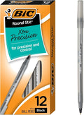 BIC Round Stic Xtra Precision Fine Black Ballpoint Pens, Medium Point, 12-Count by BIC