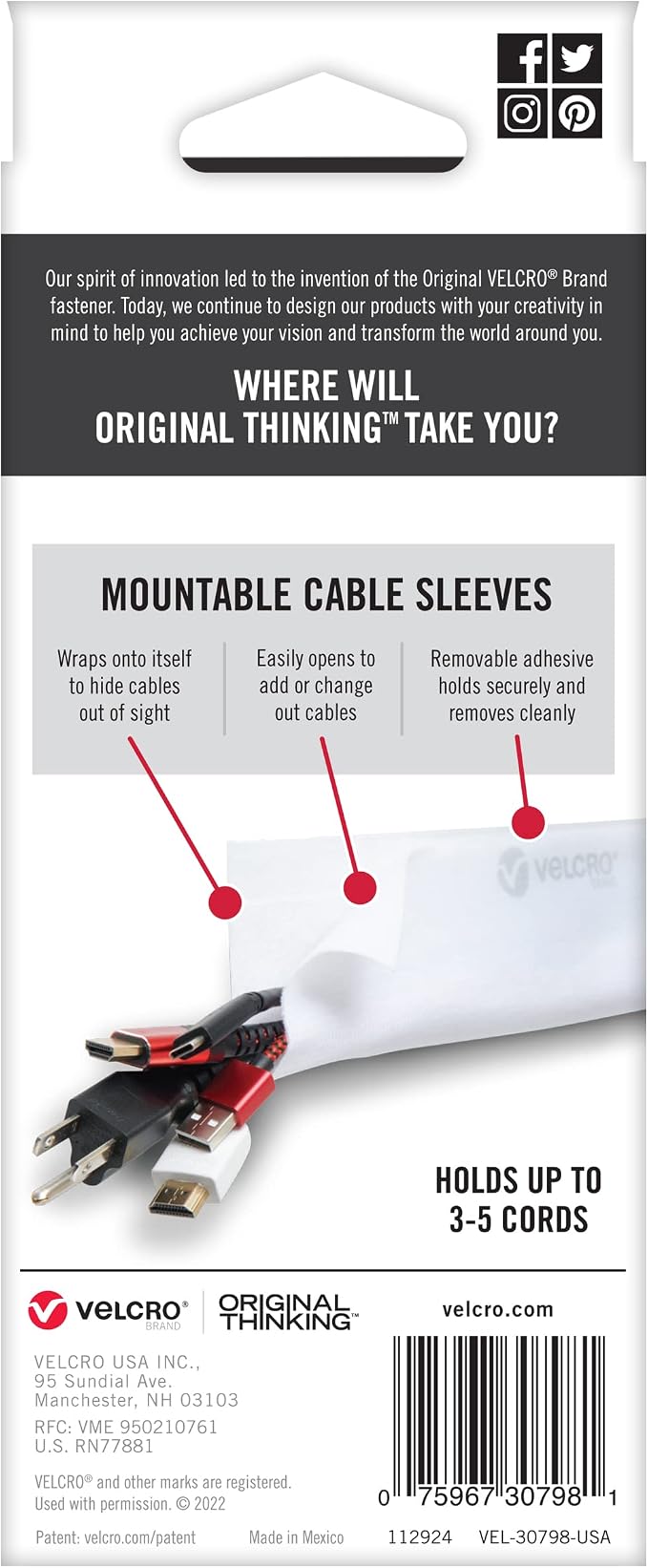 VELCRO Brand Cable Sleeves. Organize Messy Wires on Desk, Behind TV or Game - Image 12