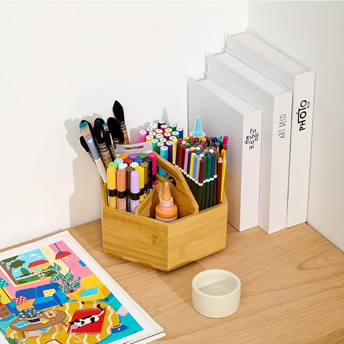 MEEDEN Bamboo Rotating Art Supply Desk Organizer: Pen & Pencil Holder - Image 7