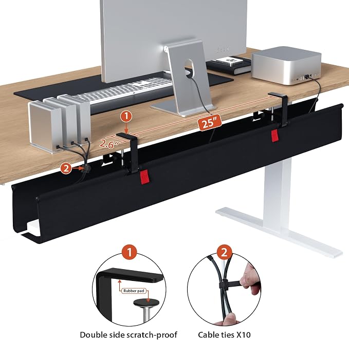 Univivi No Drill Under Desk Cable Management Tray, Clamp/Screw Mount Desk Cable - Image 3