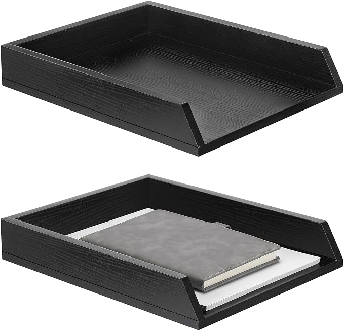 DoubleFill 2 Pcs Wooden Letter Trays 2 Tier Desktop Paper Organizer Wood by DoubleFill