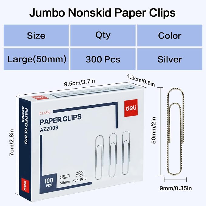 Deli Jumbo Paper Clips Nonskid, 300 Large Paper Clips, 3 Boxes of 100 Each - Image 2