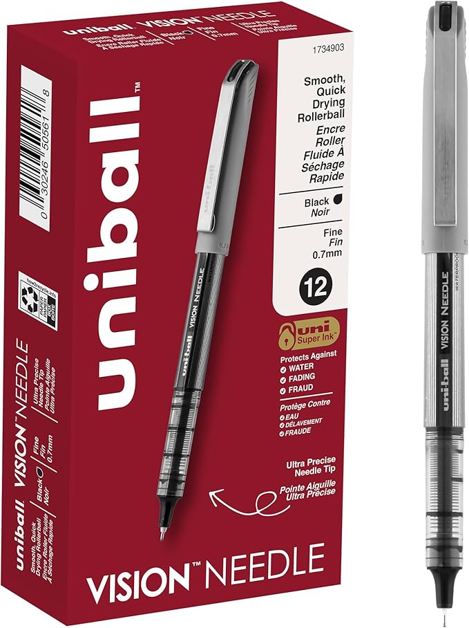 uniball Vision Needle Rollerball Pens, Fine Point, 12 Pack by uni-ball