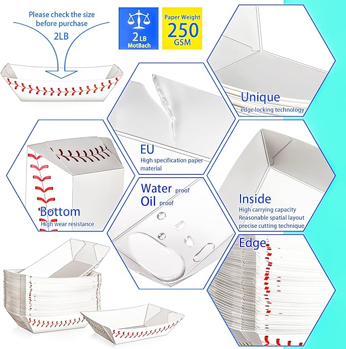 100Pack 2Lb Paper Food Boat Trays, Baseball Birthday Decorations Baseball Party - Image 4