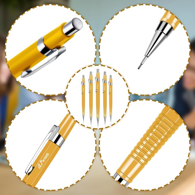 Outus 4 Pack Yellow Metal Mechanical Pencils, 0.9 mm Leads - Image 3