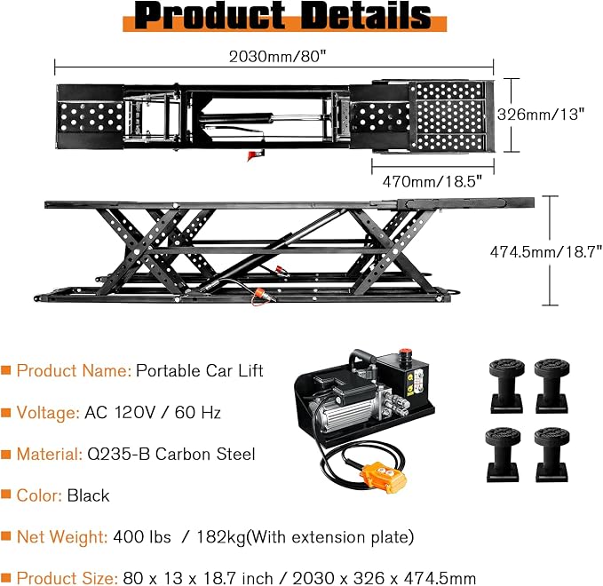 Jocisland 7000 lb Portable Car Lift, Quick Jack - Image 2