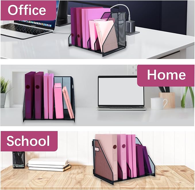 Desk Organizers with Handle, Metal Magazine File Holder with 5 Vertical - Image 7