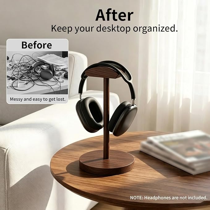 Headphone Stand Nature Wood Headset Hanger Mount Hook Gaming Holder Desktop - Image 6
