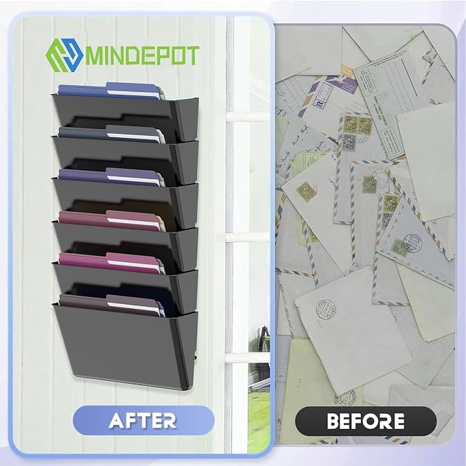 MINDEPOT 8 Pockets Acrylic Wall File Organizer, Plastic Hanging Wall File Holder - Image 4