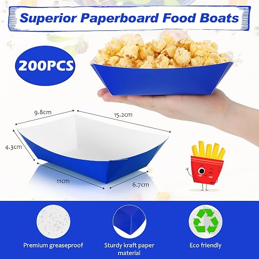 Yinkin 200 Pcs Paper Boat Disposable Graduation Food Trays Nacho Trays Kraft - Image 2