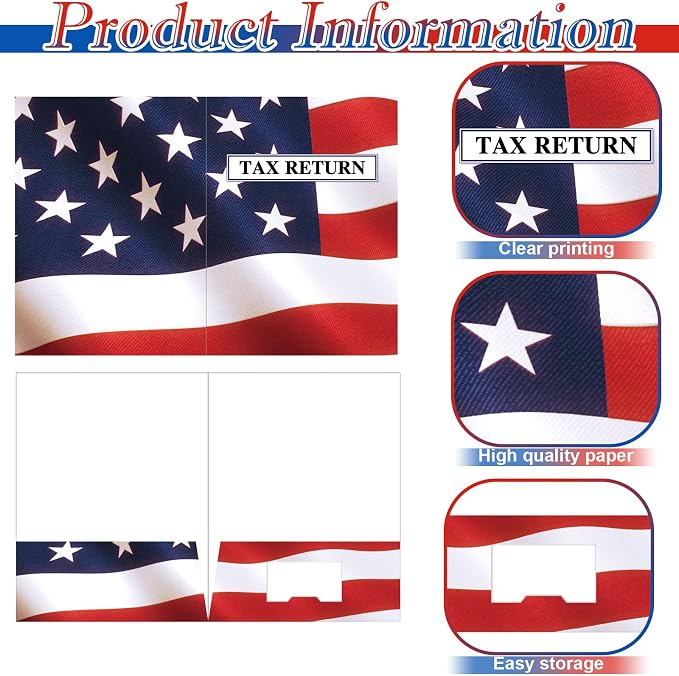 Skyygemm 150 Pcs Income Tax Return Folders 9 x 12 Inch Red White and Blue Tax - Image 3