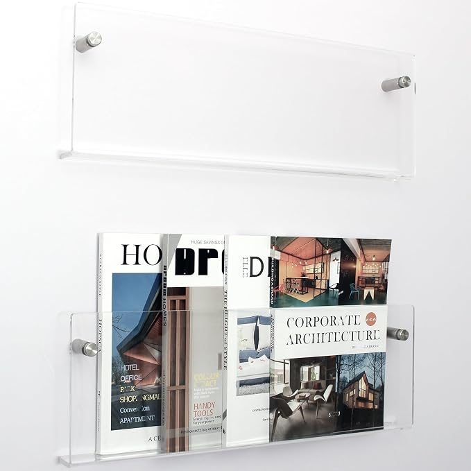 2 Pack Clear Acrylic Magazine Holder, Wall Mount Hanging Bookshelf Literature - Image 5