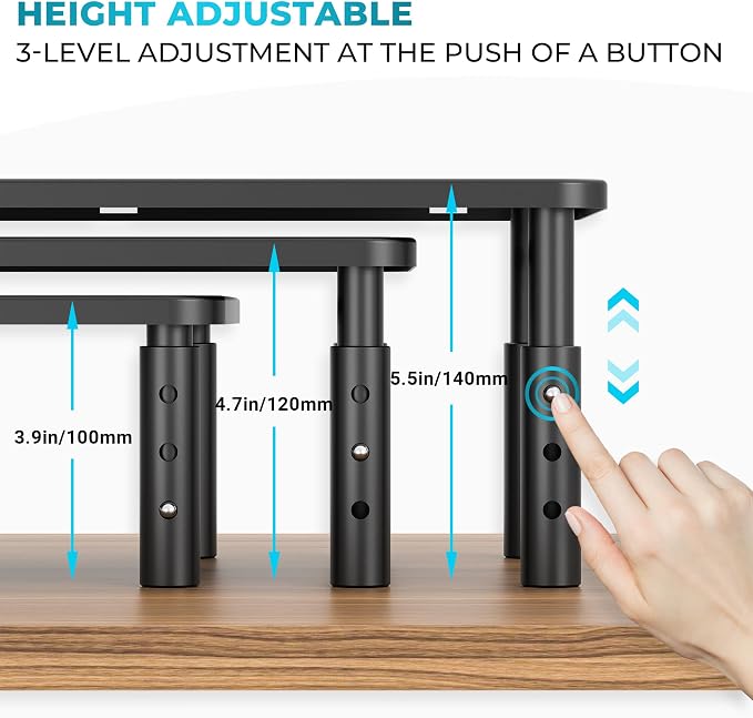 BONTEC Monitor Stand for Desk 2 Pack, 3-Level Height Adjustable Metal Monitor - Image 3