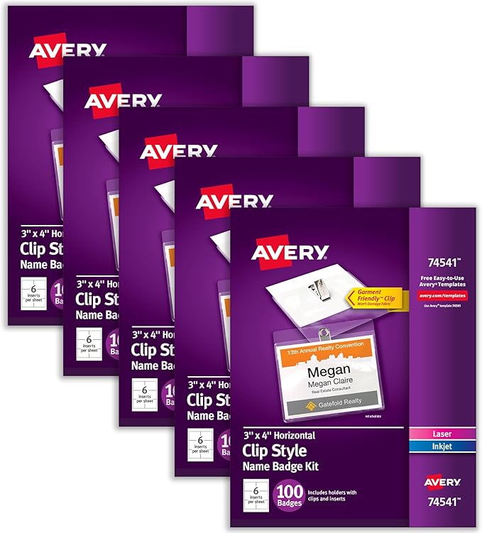 Avery Customizable Name Badges, Clip Style, 100 per Pack, 500 Total by Avery