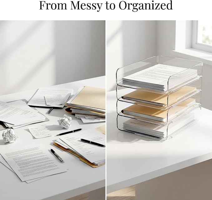DCA 4 Tier Clear Desk Organizer, Stackable Paper Tray, Acrylic File Holder - Image 2