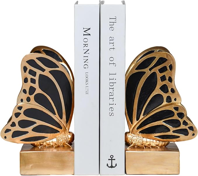 Vintage Brass Butterfly Bookends, Resin Book Ends by Kakizzy