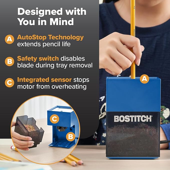 Bostitch Konnect Rechargeable Pencil Sharpener, Auto-Stop Helical Cutter - Image 5