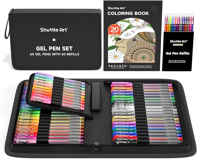 Shuttle Art Gel Pens, 120 Pack Gel Pen Set 60 Colored Gel Pen by ShuttleArt