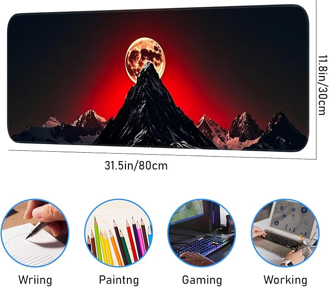 Gaming Mouse Pad, Large Desk Mat, Non-Slip Rubber Bottom, Stitched Edge Mouse - Image 3