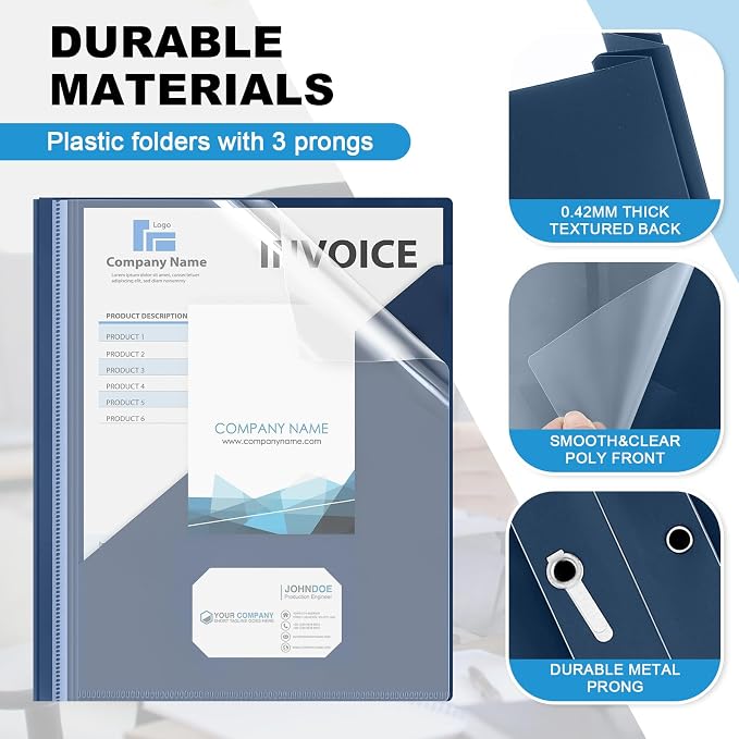 Teling Clear Report Cover with 3 Prongs, Plastic Report Presentation Folders 90 - Image 3