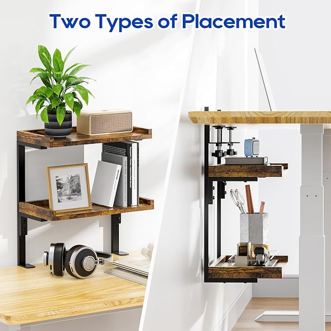 Clamp On Desk Shelf 2-Tier, 12.5 inche Wood Shelving Unit - Image 5