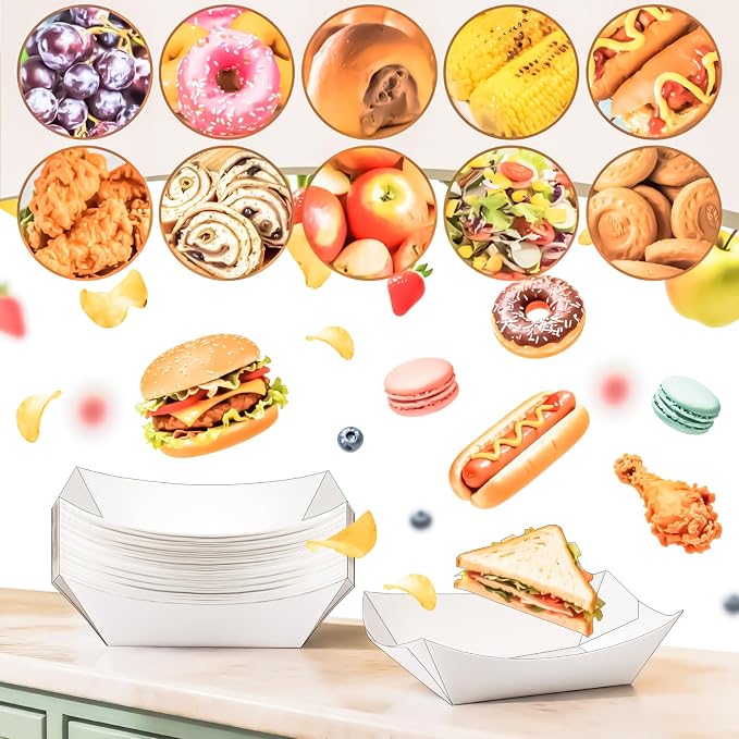 40 Pack White 3LB Paper Food Boat Trays Disposable Paper Boats Plates Containers - Image 7