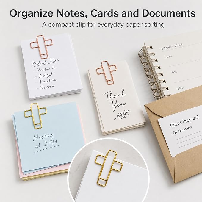 210 Pack Cross Paper Clips, Metal Cross Shaped Bookmarks - Image 5