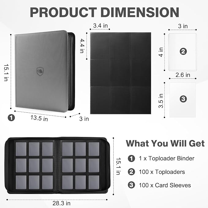 Toploader Binder, Holds 360 Toploader, 100 Toploaders INCLUDED, 9-Pocket PU - Image 2