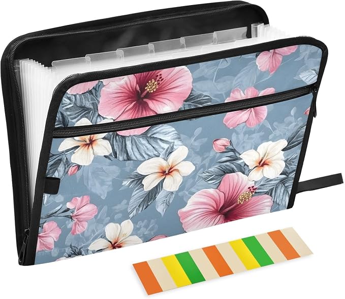 Expanding File Folder Pink Hibiscus Flower Accordion File Organizer 13 Pockets by ALAZA