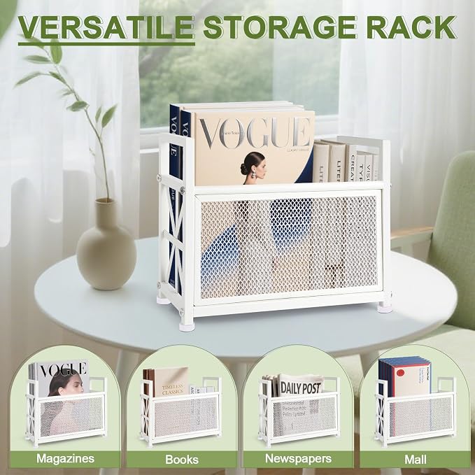 White Magazine Holder, Metal Magazine Rack Floor, Magazine Storage Basket - Image 7
