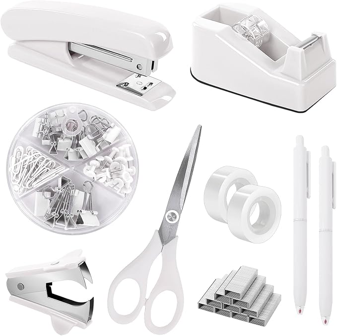 SKYDUE White Office Supplies Set, Desk Accessories, Tape Dispenser, by SKYDUE