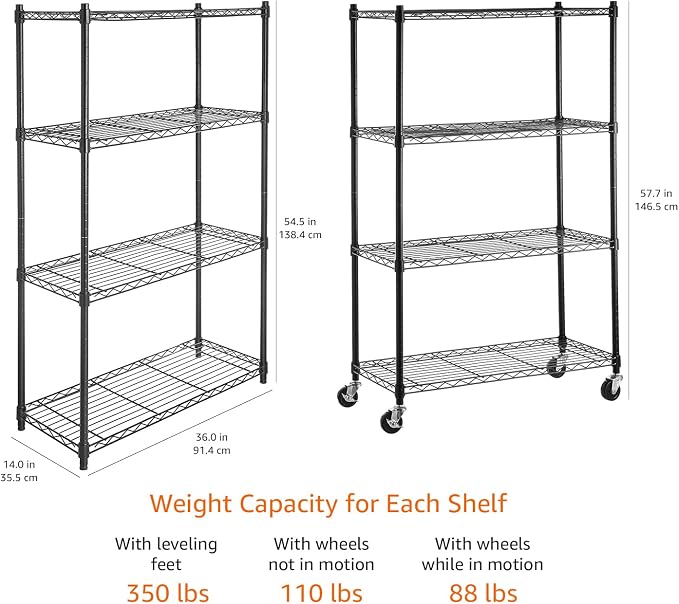 Amazon Basics 4-Shelf Heavy Duty Garage Shelving Storage Unit on 3" Wheel - Image 3