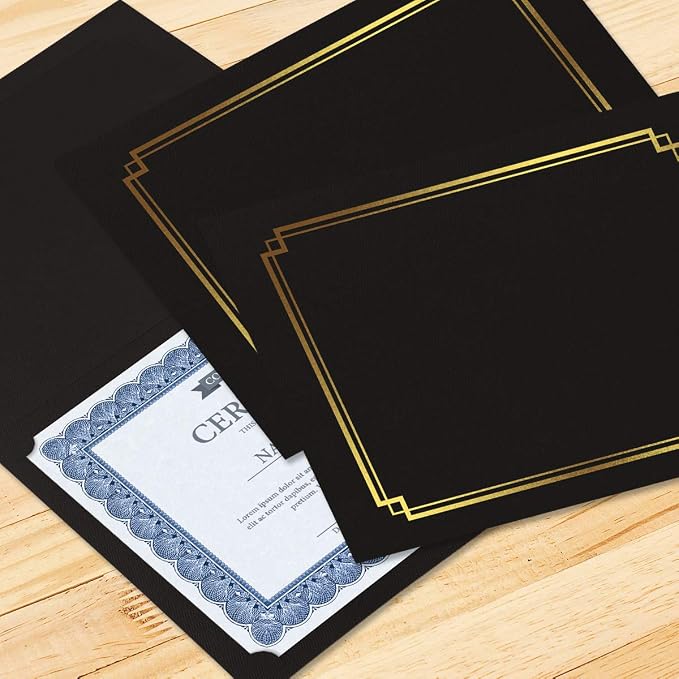 Classic Black & Gold Certificate Folders- Packs 25, Linen Cover 80 lb. Stock - Image 7