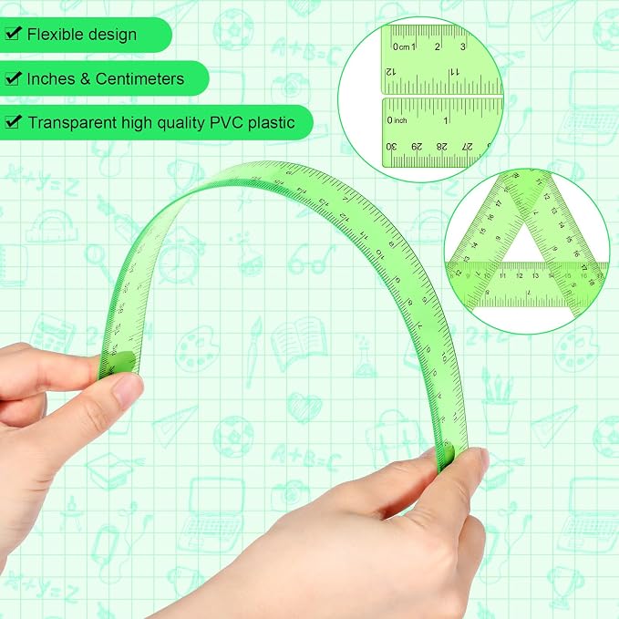 Zonon 2 Pcs 12 Inch Clear Ruler and 6 Inch Plastic Protractor Set, Dual Scale - Image 5