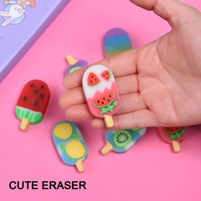 DOMG 16Pcs Ice Cream Erasers for Kids, Cute Fruit Shaped Fun Food Eraser for - Image 3