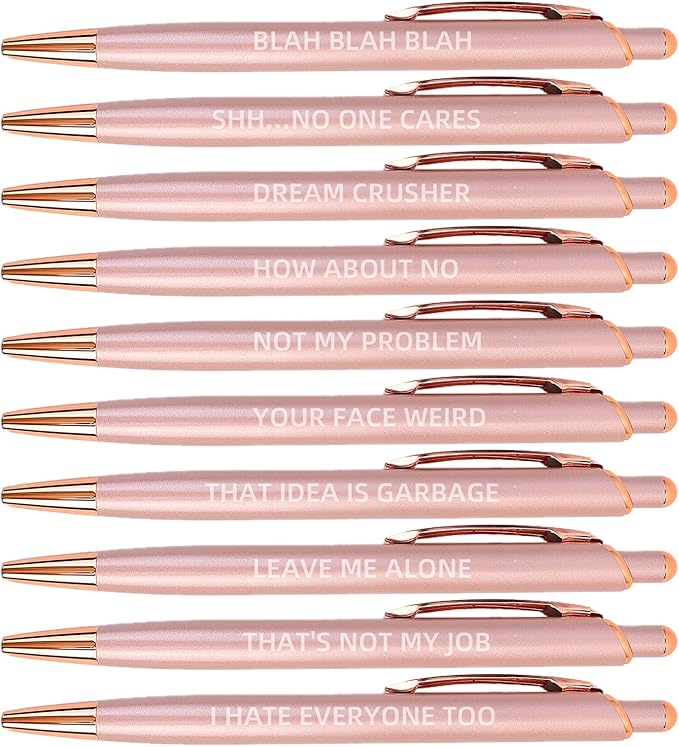 Cityhermit 10 Pack Funny Sarcastic Ballpoint Pens, Office Snarky Metal Luxury by Focusoncreativegiftdesign