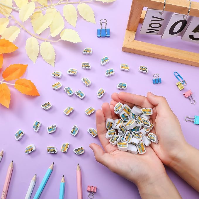PerKoop 60 Pcs Mini School Bus Erasers Cute School Bus Erasers Bulk - Image 2