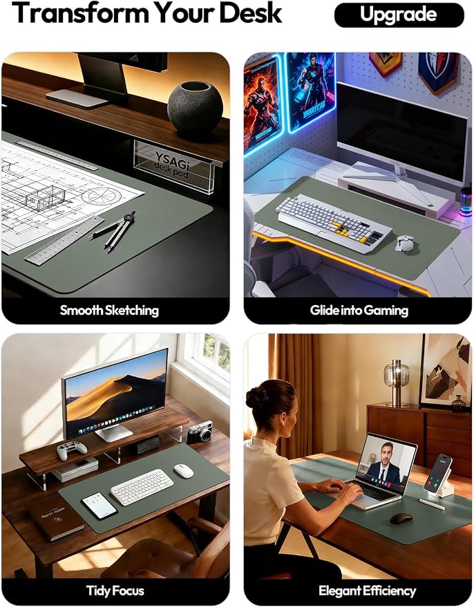 YSAGi Leather Desk Pad Protector, Office Desk Mat, Large Mouse Pad, Non-Slip PU - Image 2