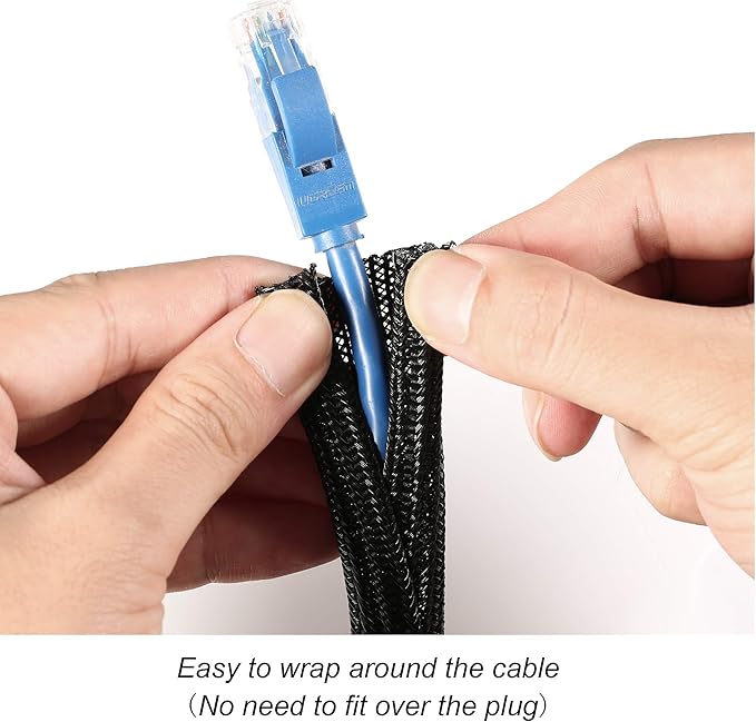 10ft - 1/4 inch Braided Cable Management Sleeve Cord Protector - Self-Wrapping - Image 2
