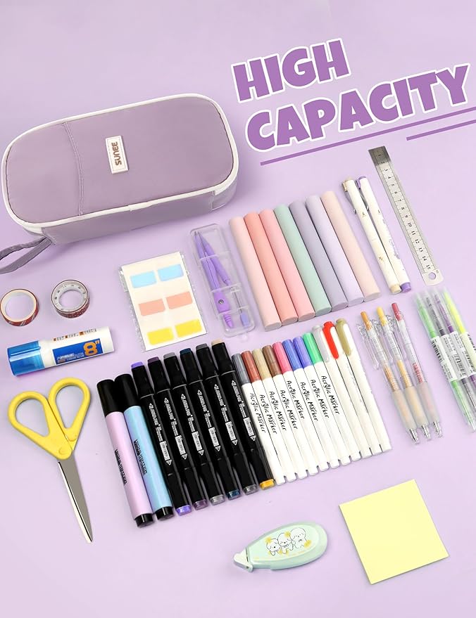 SUNEE Cute Pencil Case, Aesthetic Pen Pouch, Colored Large Pencil Bag - Image 3